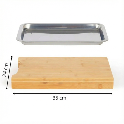 Bambusová krájacia doska s oceľovou úložnou táckou